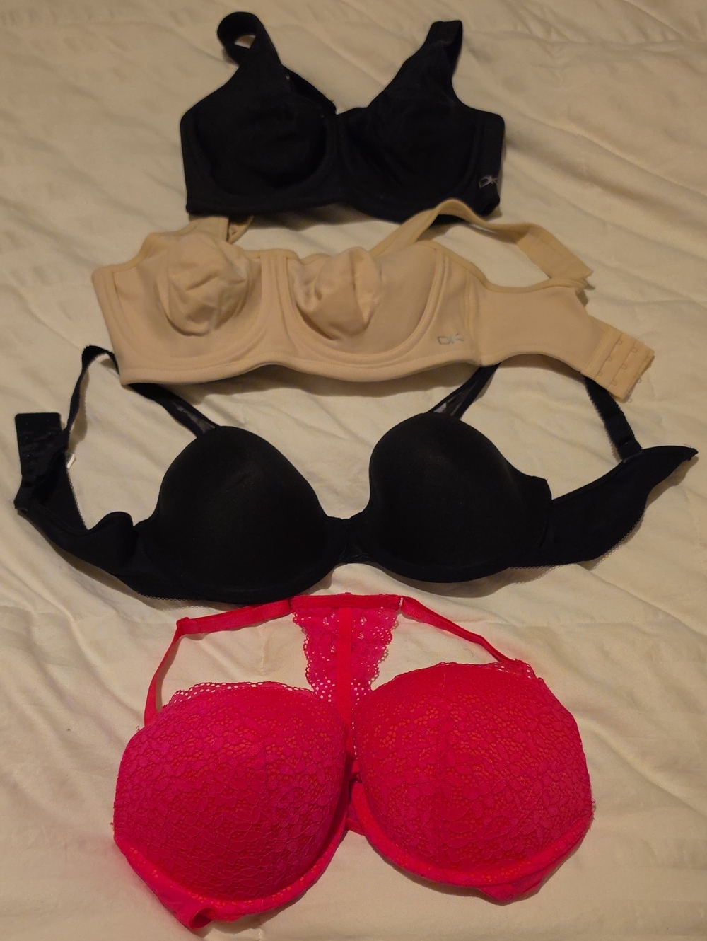 Mixed Pack Women’s Bras - Black, Nude, Hot Pink 36C And One 38C.